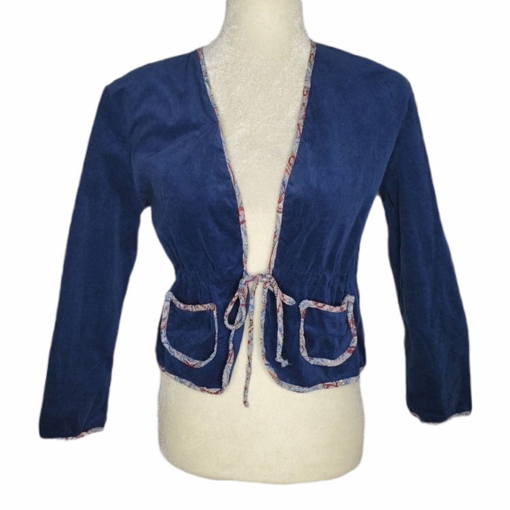 Y2K IN HARMONY blazer blue corduroy tie waist cropped‎ jacket S